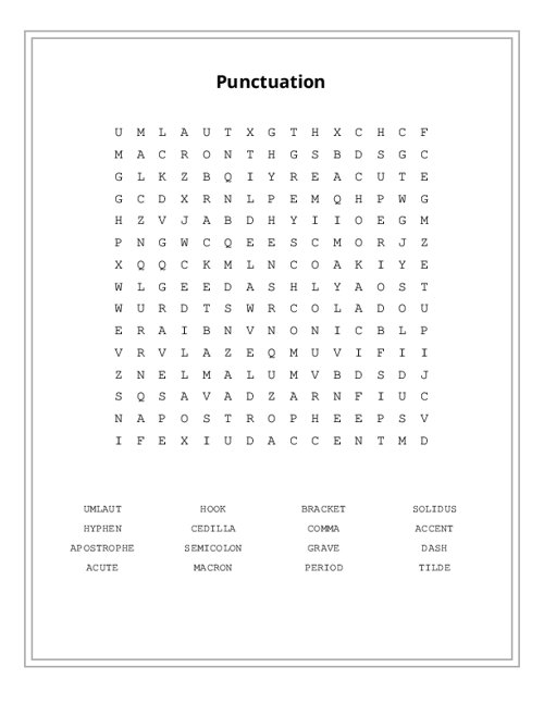 Punctuation Word Search Puzzle