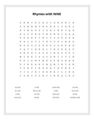 Rhymes with NINE Word Search Puzzle