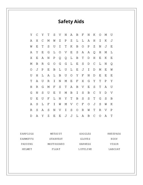 Safety Aids Word Search Puzzle