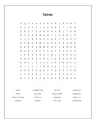 Saints Word Scramble Puzzle