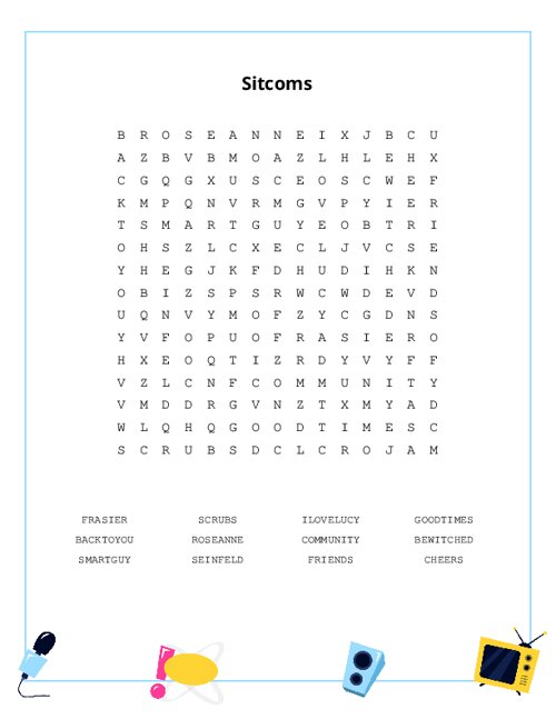 Sitcoms Word Search Puzzle