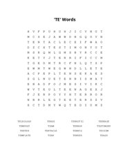 TE Words Word Scramble Puzzle