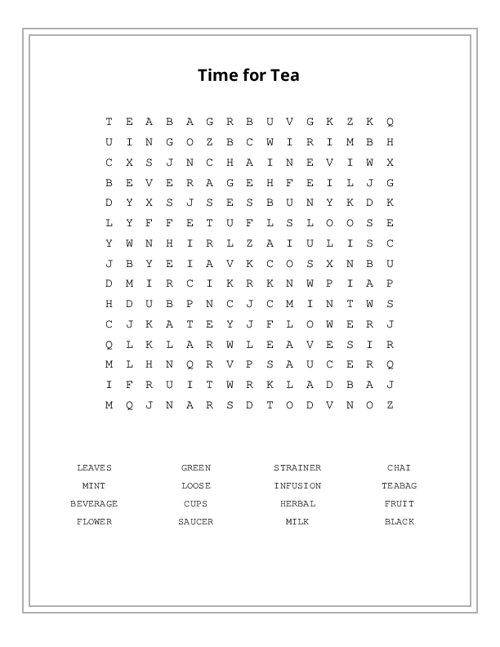 Time for Tea Word Search Puzzle