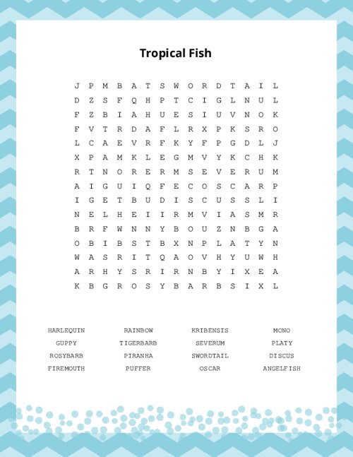 Tropical Fish Word Search Puzzle