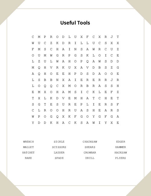 Useful Tools Word Search Puzzle