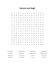 Vincent van Gogh Word Search Puzzle
