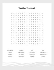 Weather Terms A-F Word Search Puzzle