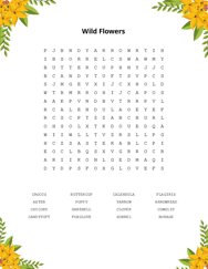 Wild Flowers Word Search Puzzle