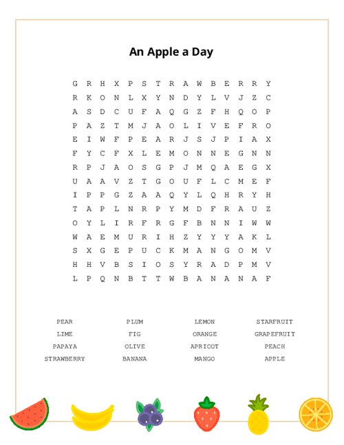 An Apple a Day Word Search Puzzle