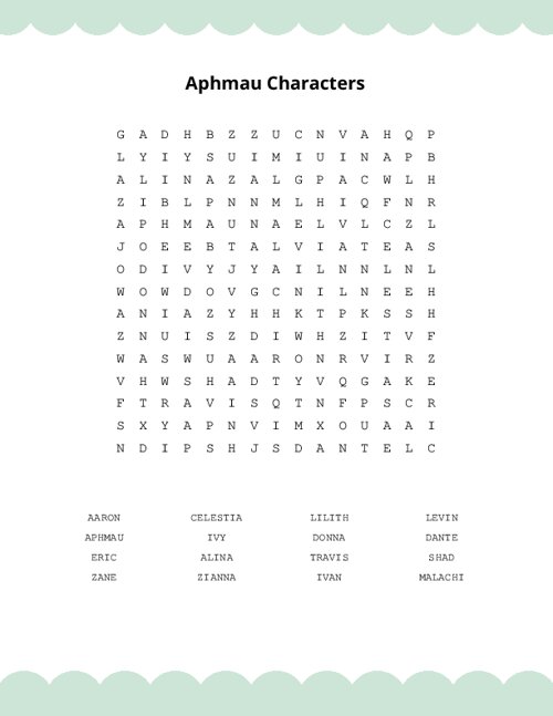 Aphmau Characters Word Search Puzzle