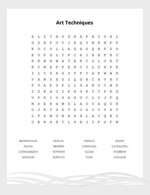 Art Techniques Word Search Puzzle