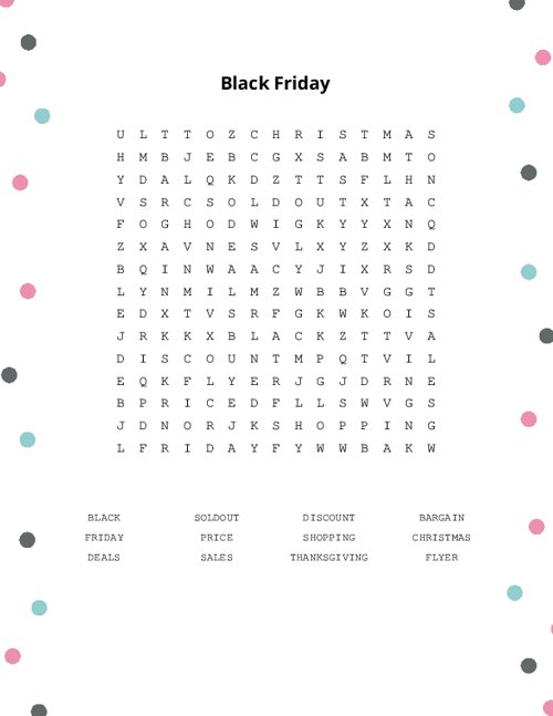 Black Friday Word Search Puzzle