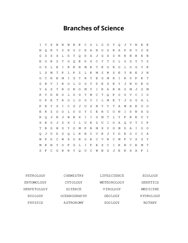 Branches of Science Word Search Puzzle