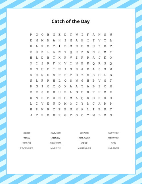 Catch of the Day Word Search Puzzle