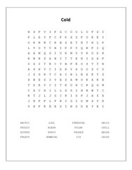 Cold Word Search Puzzle
