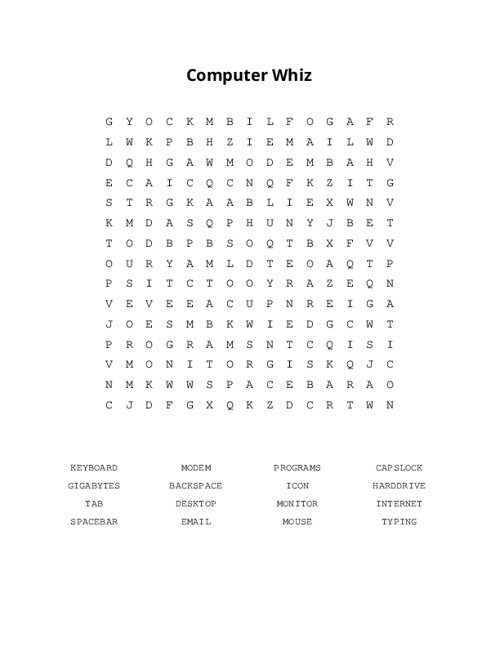 Computer Whiz Word Search