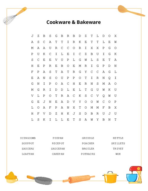 Cookware & Bakeware Word Search Puzzle