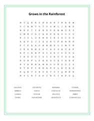 Grows in the Rainforest Word Search Puzzle