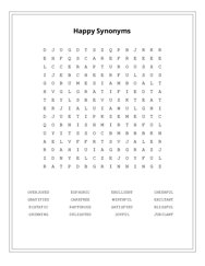 Happy Synonyms Word Search Puzzle