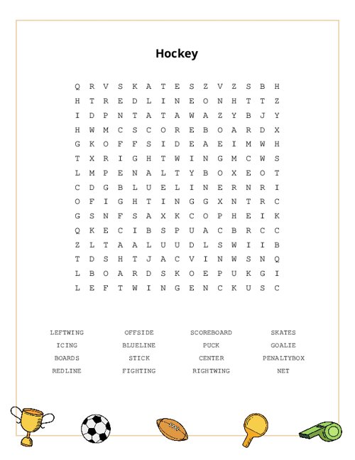 Hockey Word Search Puzzle