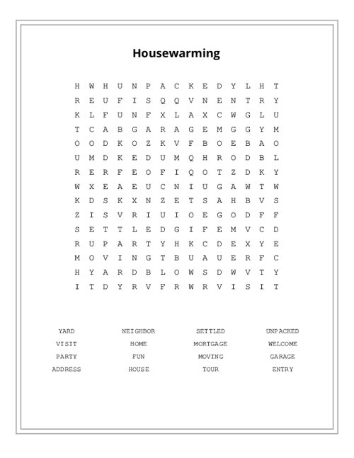 Housewarming Word Search Puzzle