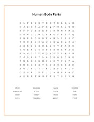 Human Body Parts Word Scramble Puzzle