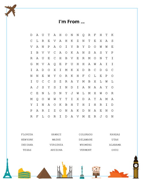 I'm From ... Word Search Puzzle