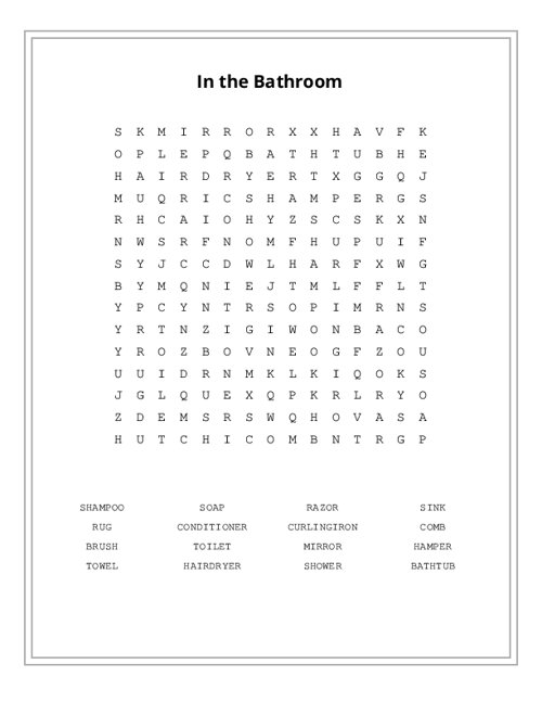 In the Bathroom Word Search Puzzle