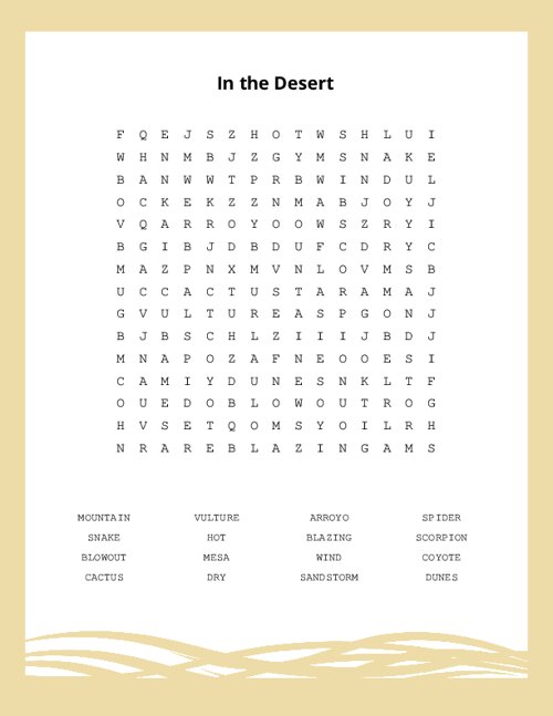 In the Desert Word Search Puzzle