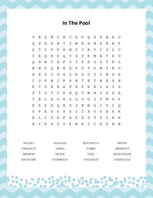 In The Pool Word Search Puzzle