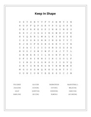 Keep In Shape Word Search Puzzle