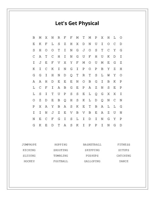 Let's Get Physical Word Search Puzzle