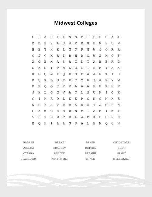 Midwest Colleges Word Search Puzzle