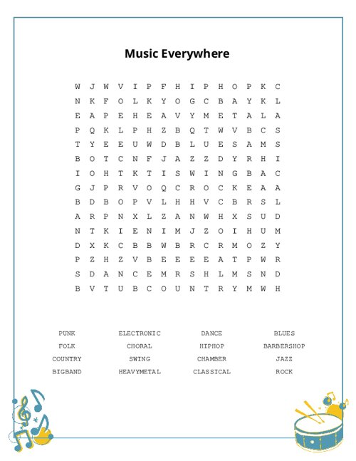 Music Everywhere Word Search Puzzle