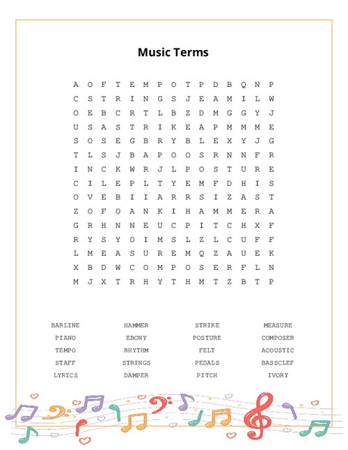 Music Terms Word Search Puzzle