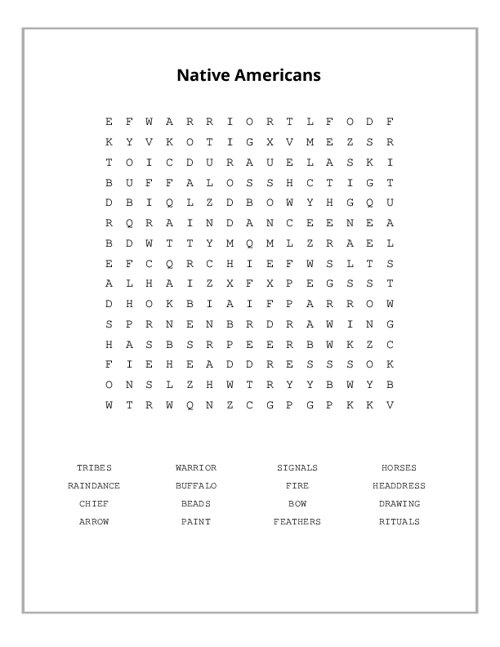 Native Americans Word Search Puzzle
