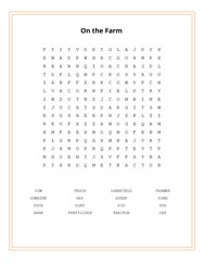 On the Farm Word Search Puzzle
