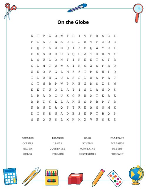 On the Globe Word Search Puzzle