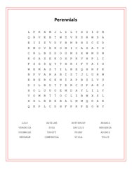 Perennials Word Search Puzzle