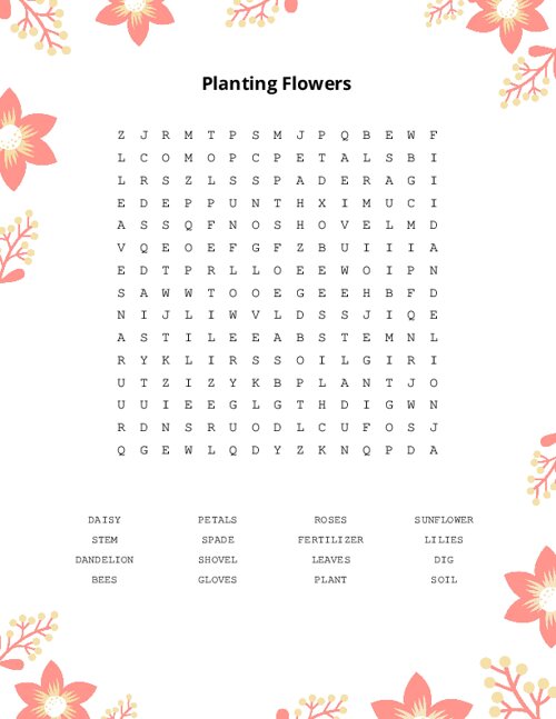 Planting Flowers Word Search Puzzle
