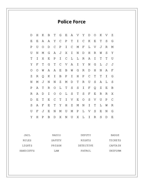 Police Force Word Search Puzzle
