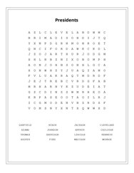 Presidents Word Scramble Puzzle
