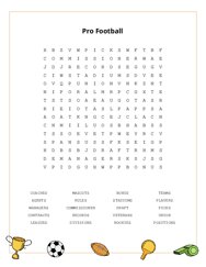 Pro Football Word Search Puzzle