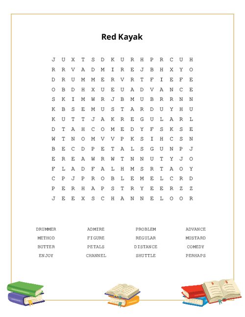 Red Kayak Word Search Puzzle