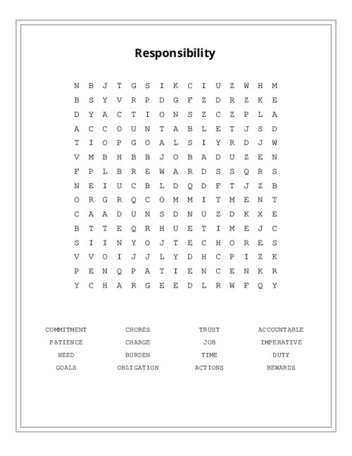 Responsibility Word Search Puzzle
