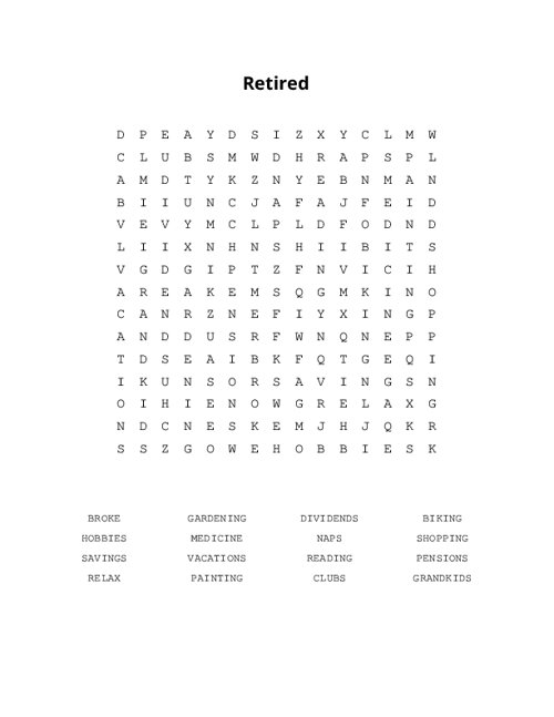Retired Word Search Puzzle