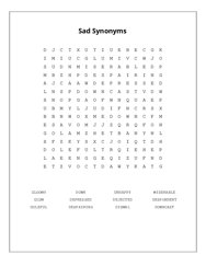 Sad Synonyms Word Search Puzzle