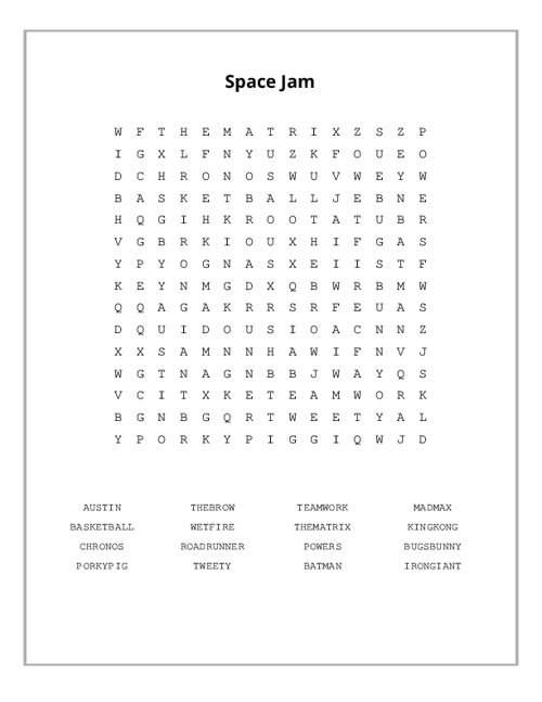 Space Jam Word Search Puzzle
