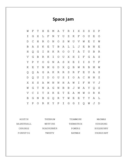 Space Jam Word Search