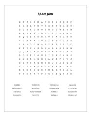Space Jam Word Search Puzzle